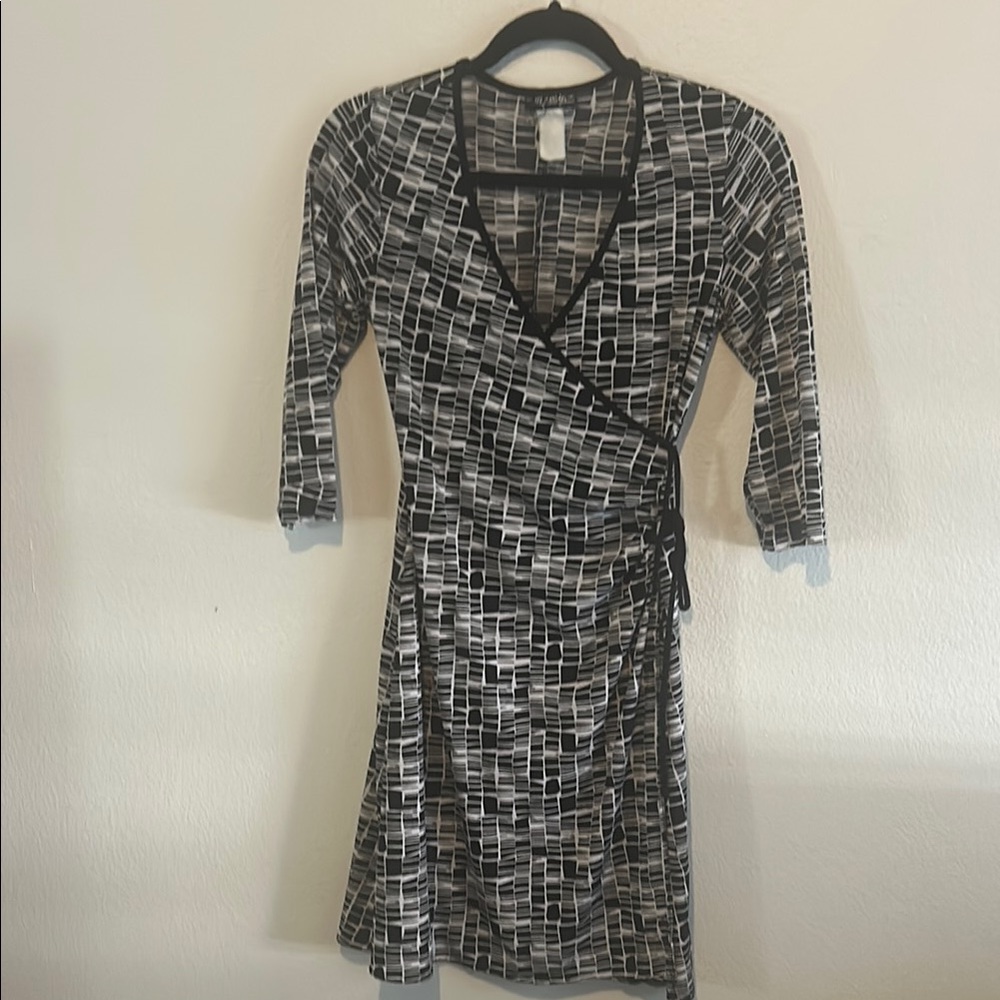 City Triangles Black and White Wrap Sheath Dress